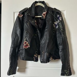 Leather Jacket Floral Print
